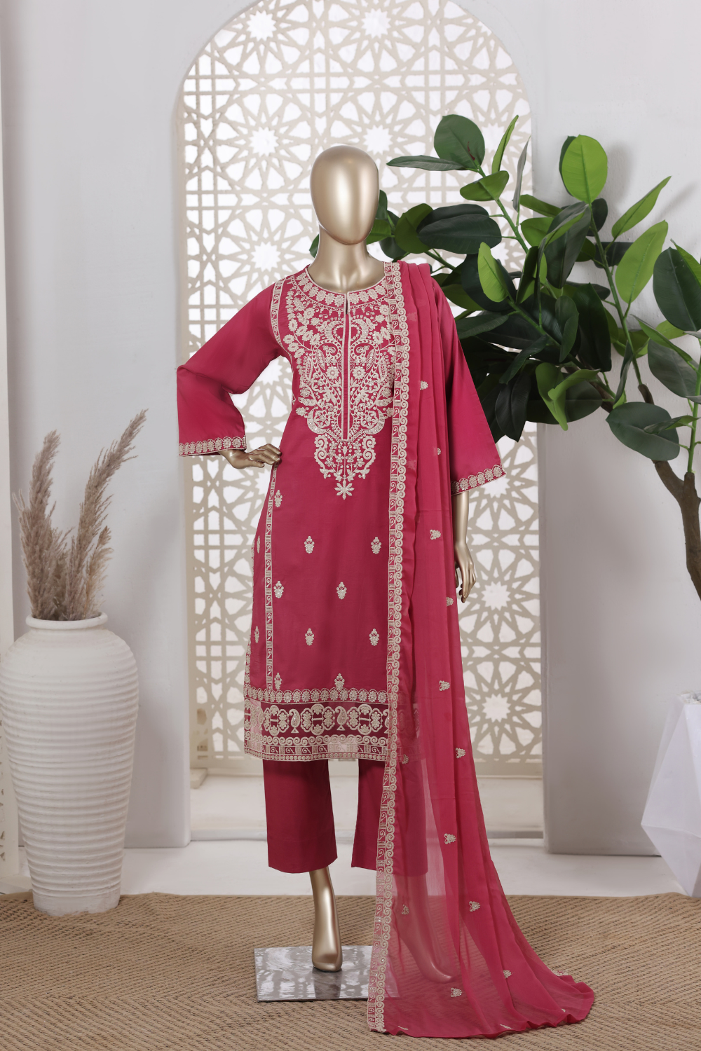 Wheel Cotton 3Pc Embroidered Dress