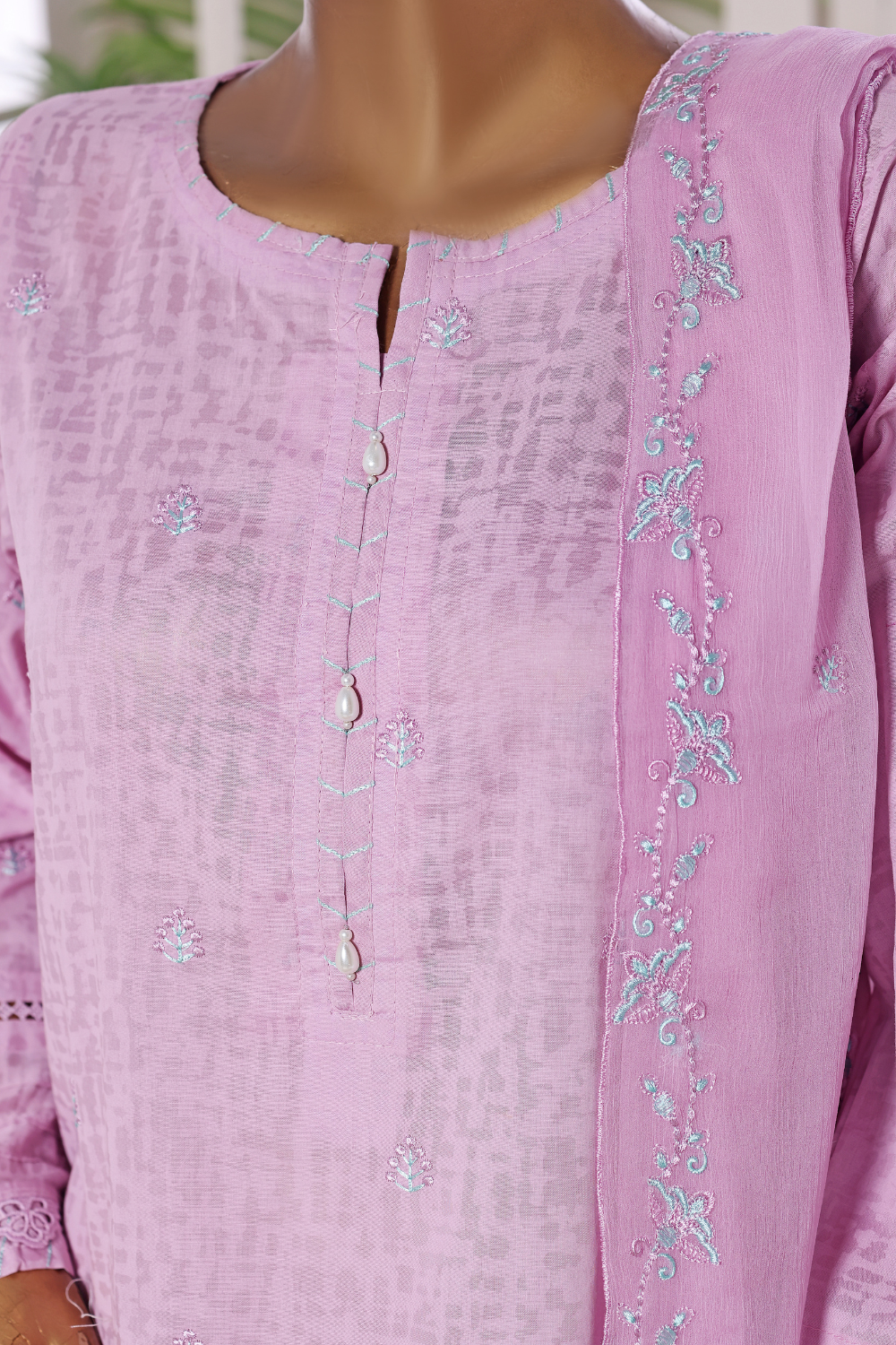 Pink Rose Cotton 3Pc Embroidered Dress