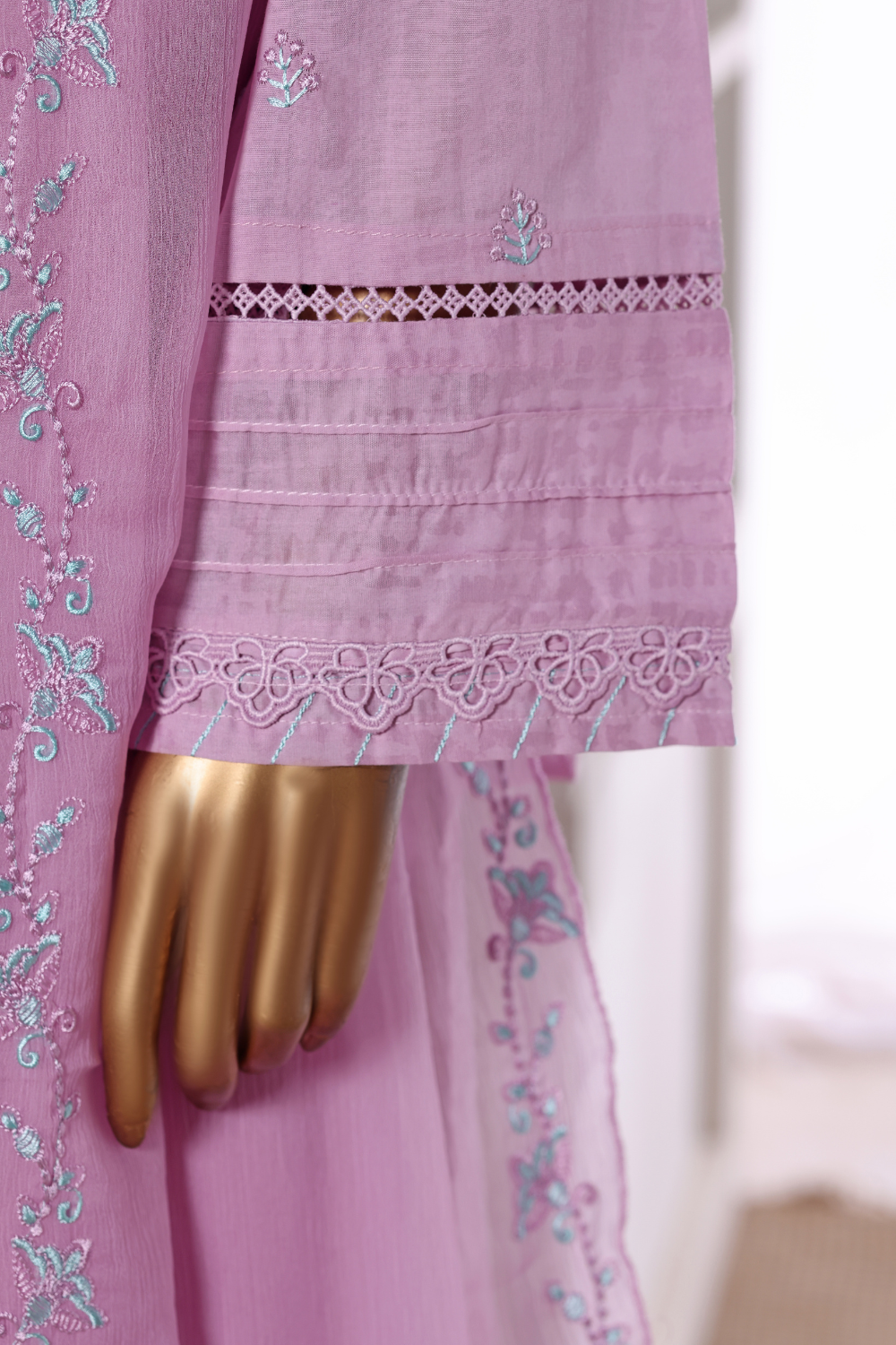 Pink Rose Cotton 3Pc Embroidered Dress