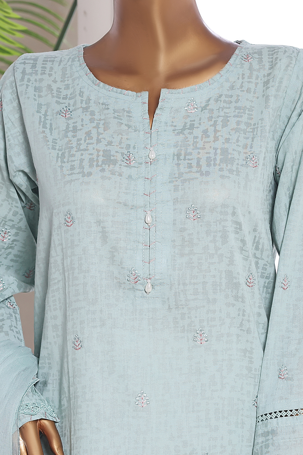 Pink Rose Cotton 3Pc Embroidered Dress