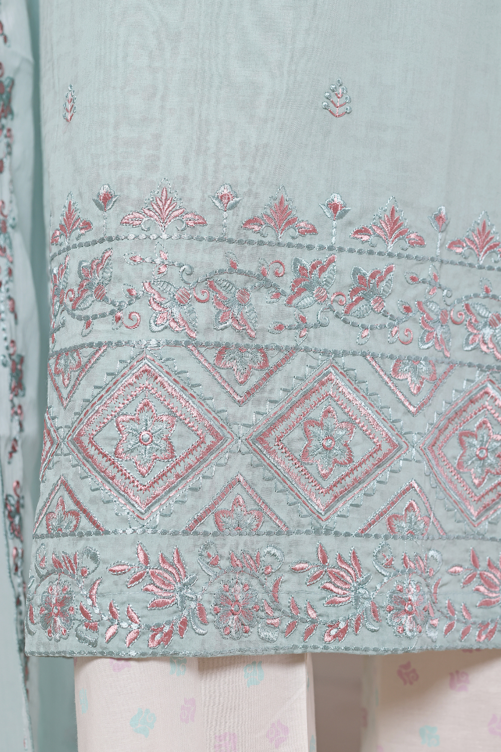 Pink Rose Cotton 3Pc Embroidered Dress
