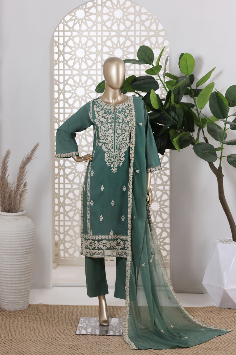 Wheel Cotton 3Pc Embroidered Dress