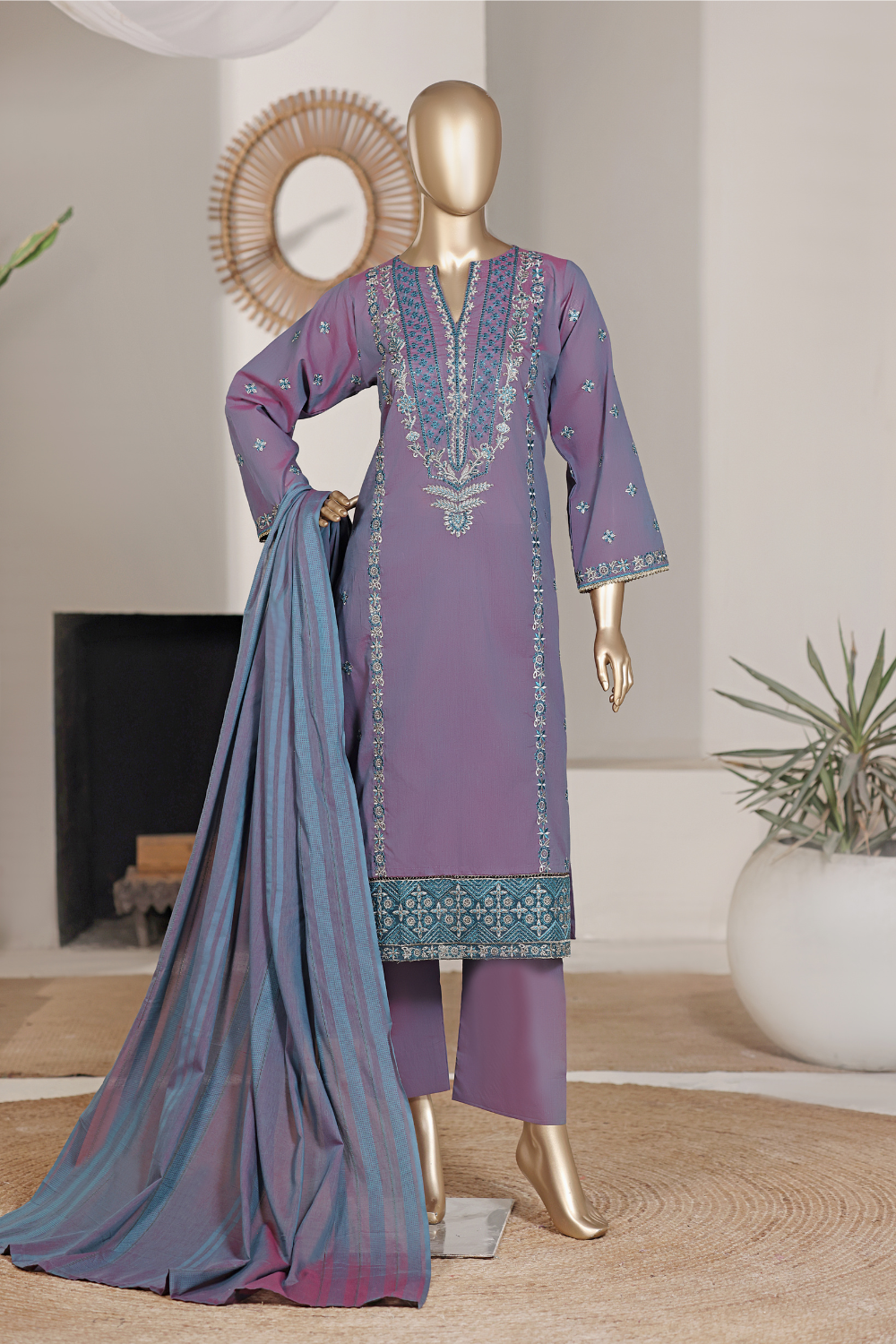 Peacock 3Pc Embroidered Dress