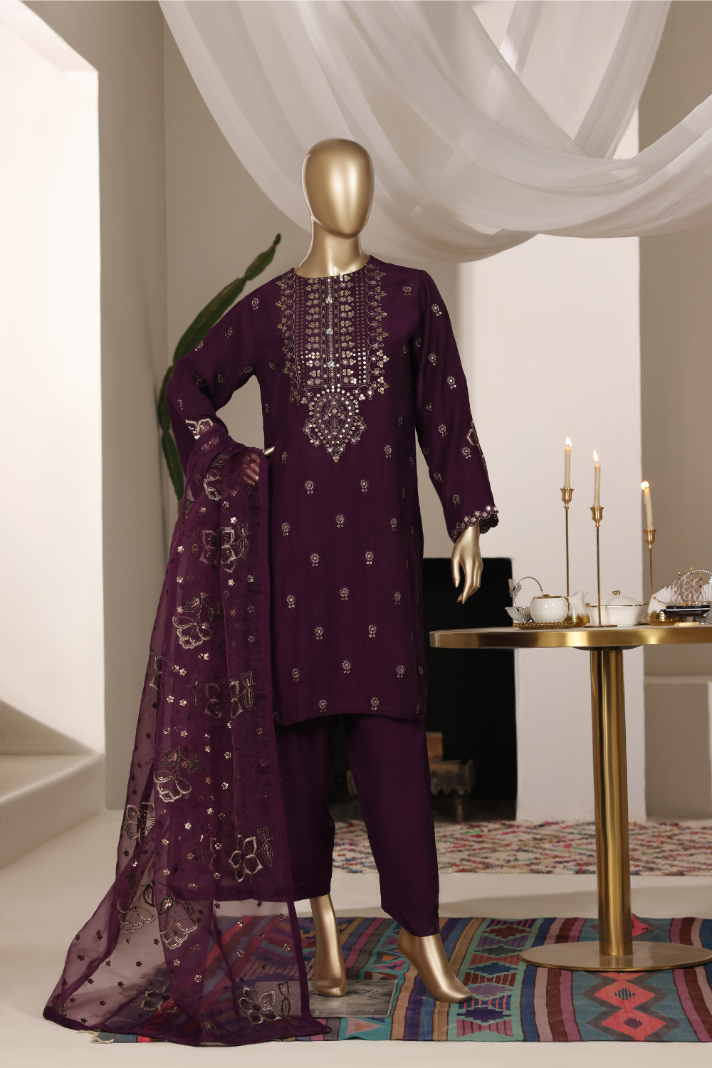Curl 3Pc Embroidered Dress