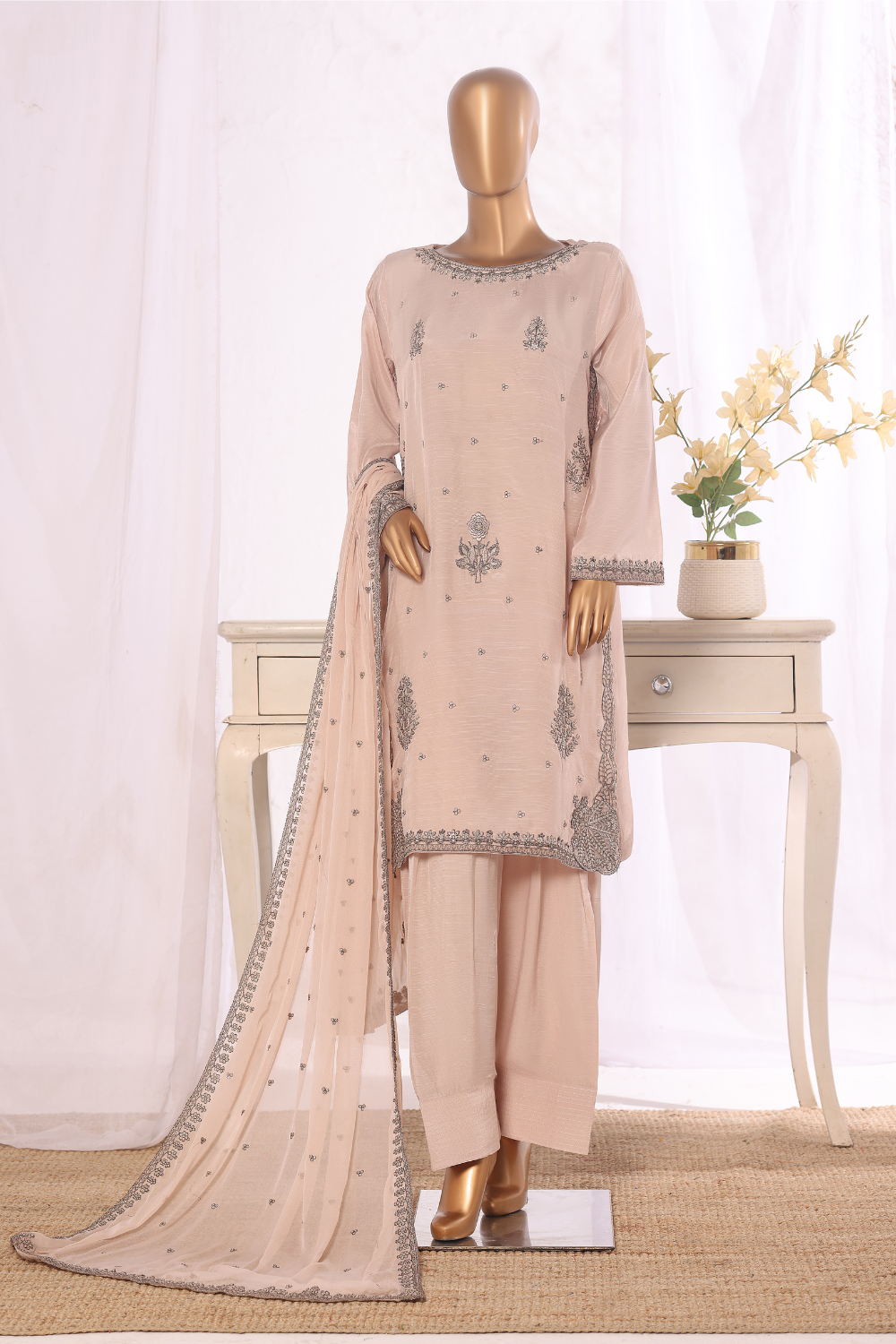 Leaves 3Pc Embroidered Dress