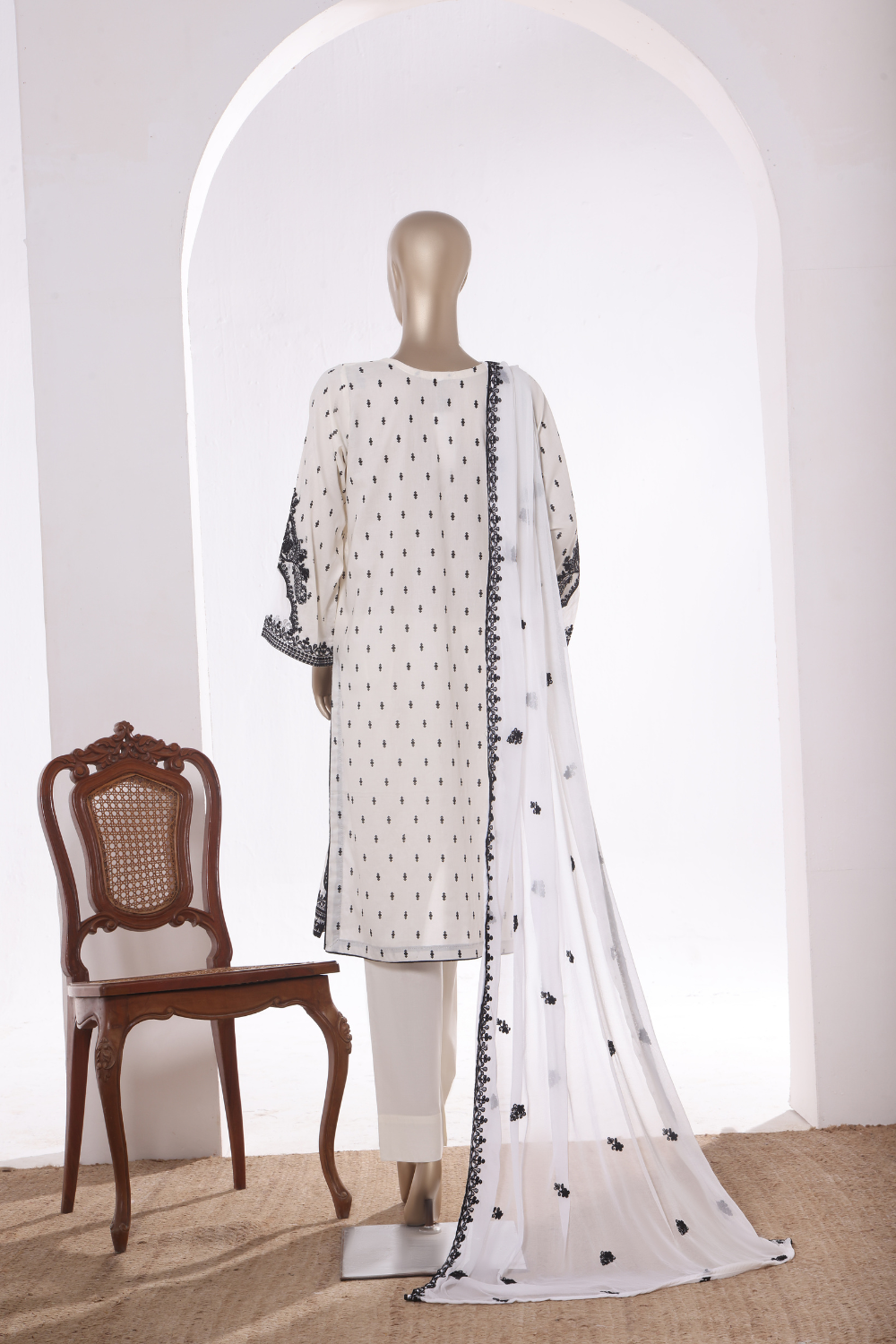 Black Arrow Cotton 3Pc Embroidered Dress
